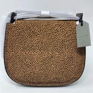 All Saints Brown mini echo calfskin Leopard Print suede leather hobo